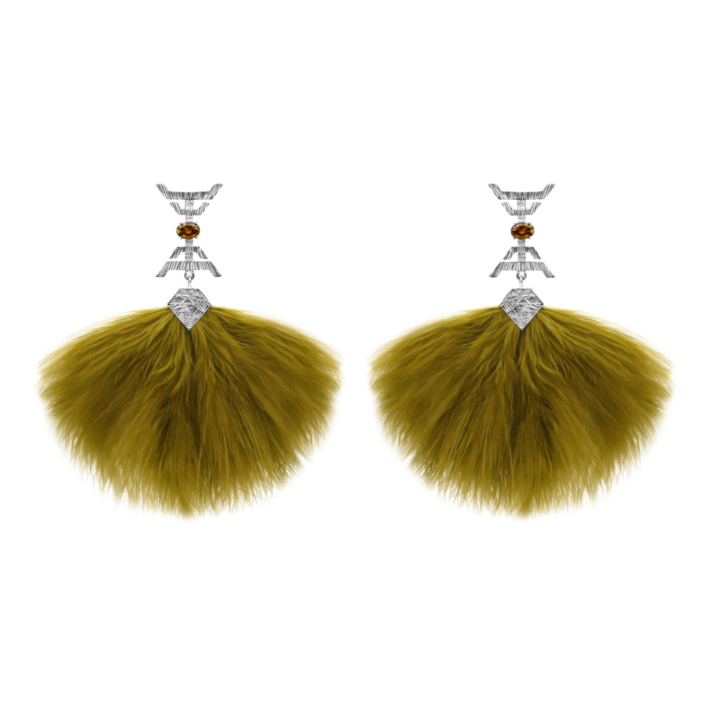 Aretes libertad joyeria de plata 925 y plumas de marabu