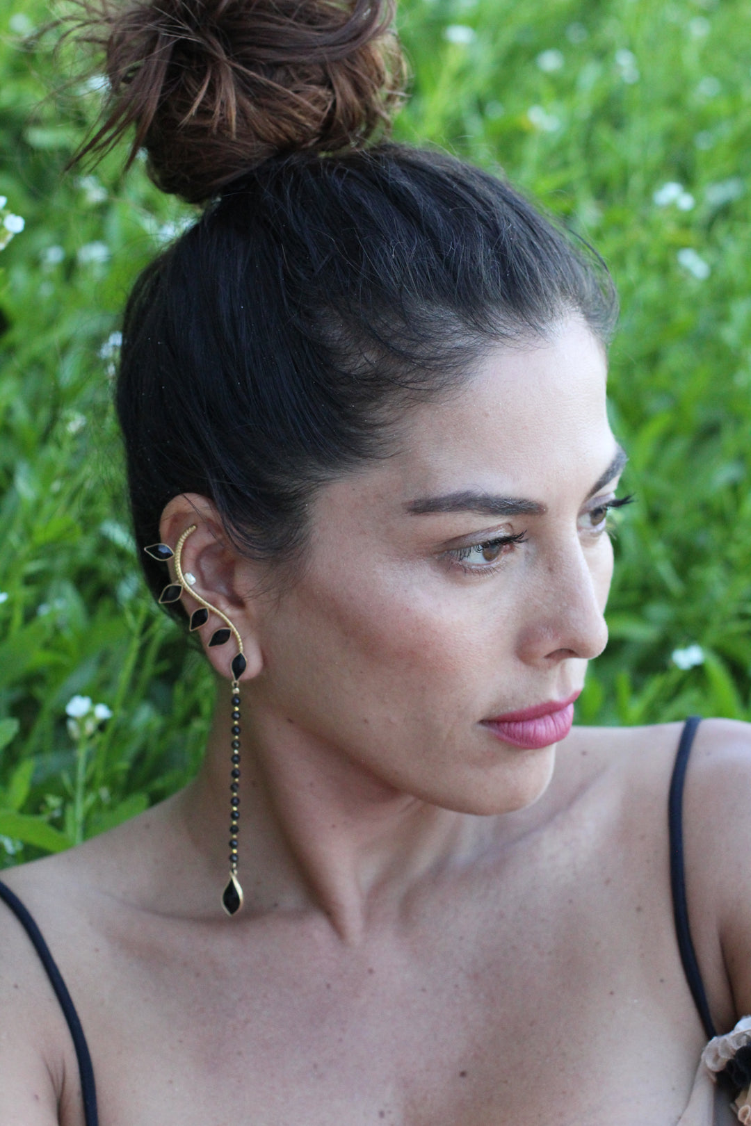 Mismatched Petal Drop Earcuff Gold