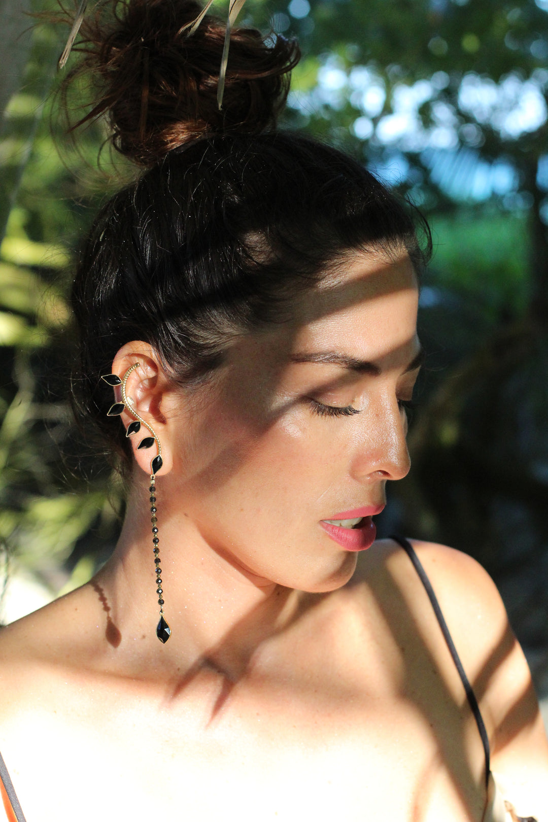 Mismatched Petal Drop Earcuff Gold